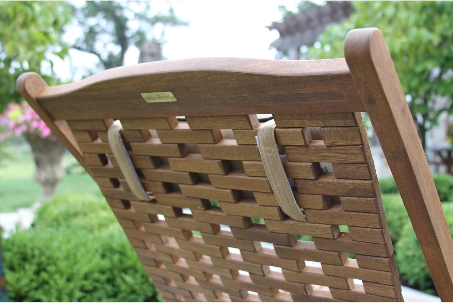 3 Pc. Eucalyptus Folding Swing Lounger Set with Accent Table Brown Bohemian Eclectic Chairs Side