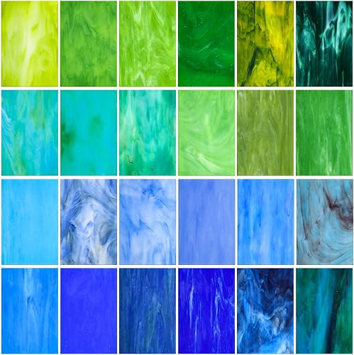 Vista 20 de Treela 24 hojas de vitrales de 4 x 6 pulgadas, suministros de vitrales para proyectos de vitrales, variedad de mosaicos, vidrios de colores surtidos