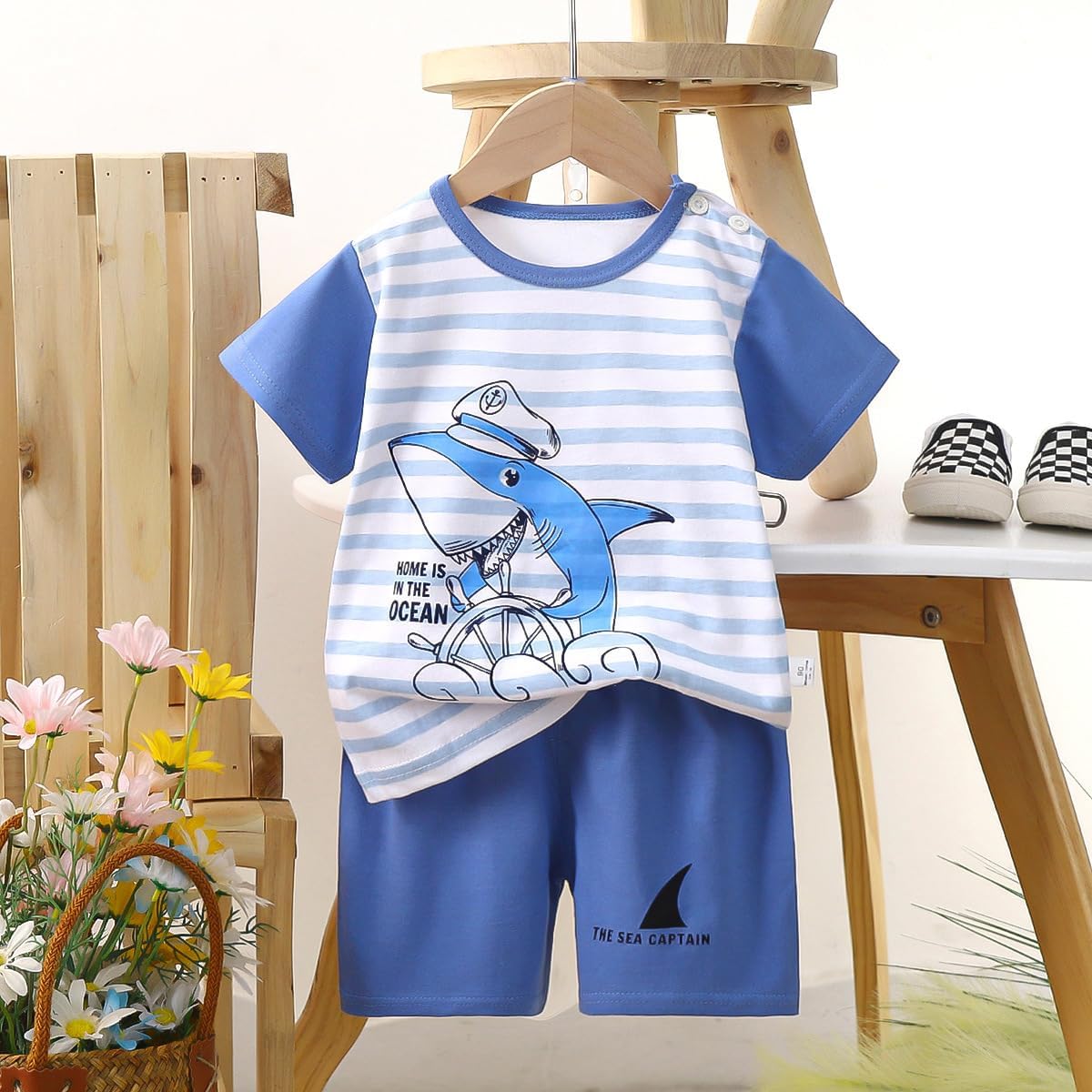 Boys' Short Sleeve T-Shirt and Short Outfit Set Size 1-7 Years Toddler Boys' Dinosaur Print Cotton Summer Outfits Sets image 2