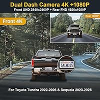 Vista 2 de Fitcamx Front 4K+Rear 1080P Dash Cam Adapts for Toyota Tundra 2022-2026 Hybrid & Sequoia 2023-2026 (Gen3), OEM Look, 2 Way HD Video, WiFi & APP