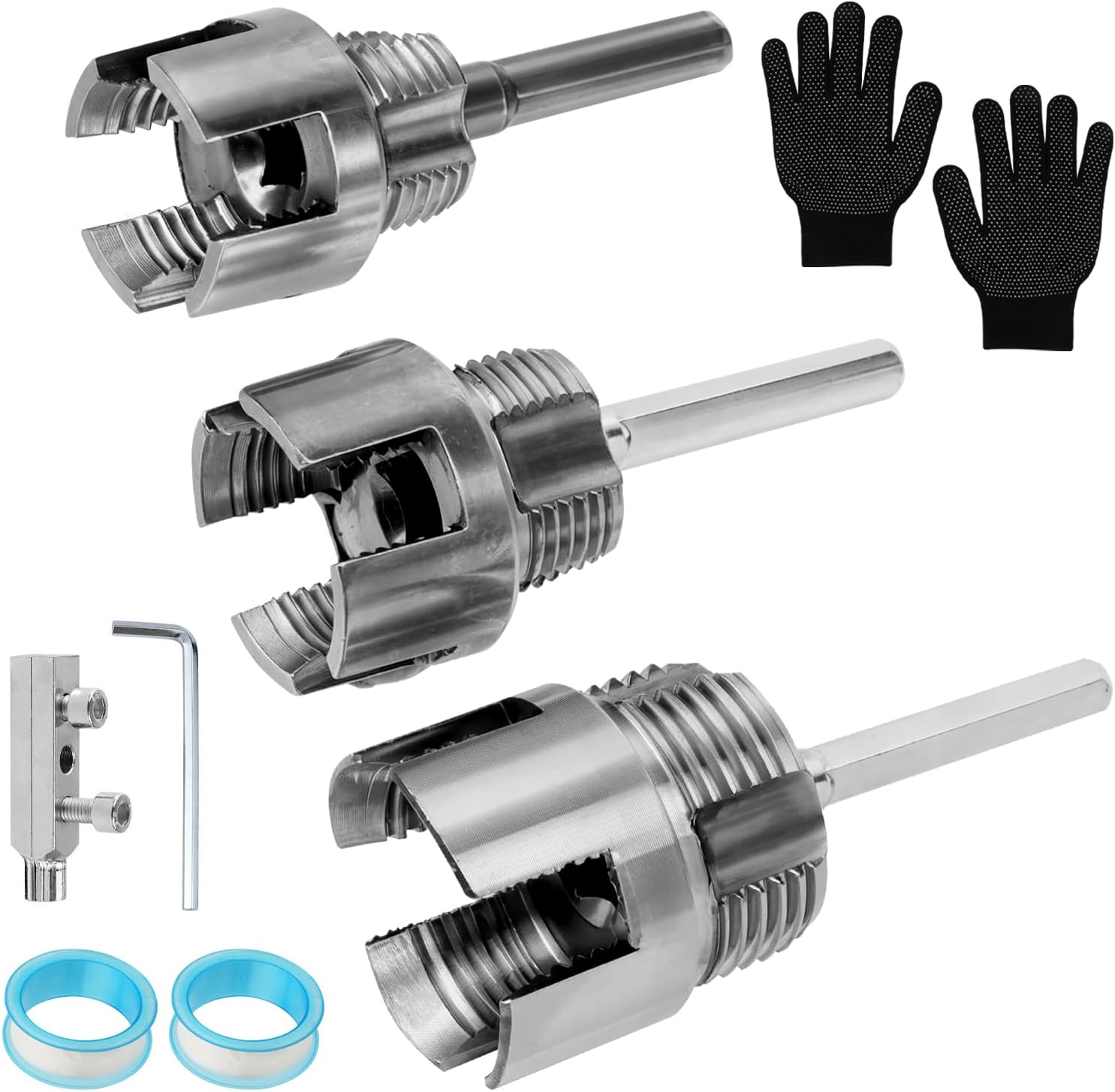 3 PCS PVC Threading Tool Set, Internal & External Pipe Threading Tool