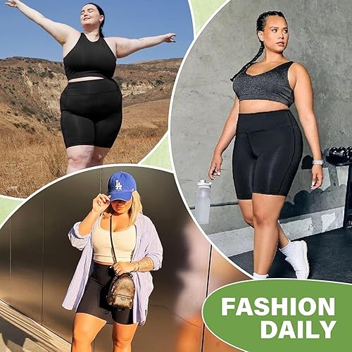 Miniatura 2 de HLTPRO Pantalones cortos de cintura alta para mujer 8 pulgadas con control de barriga para correr, entrenamiento, ciclismo, yoga