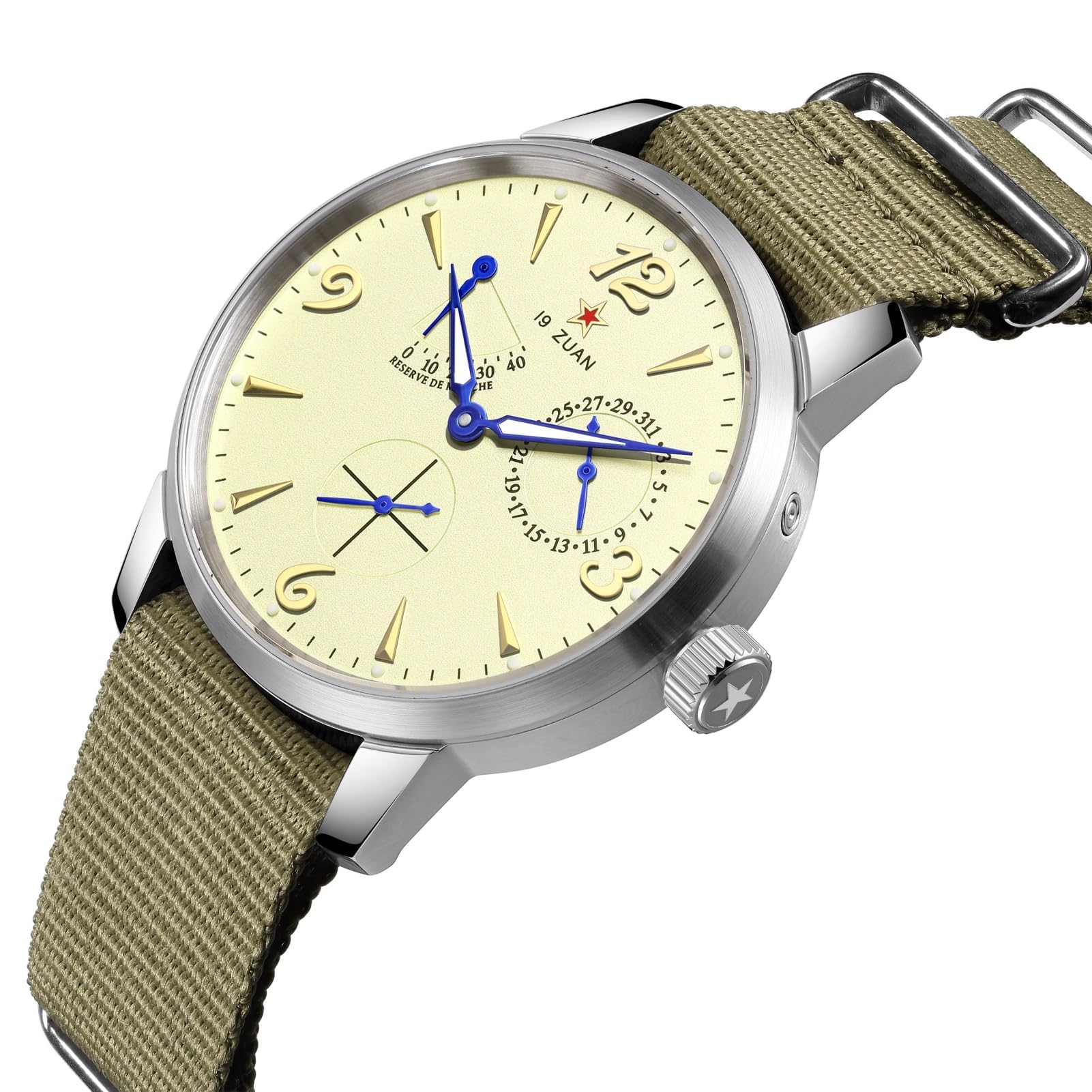 SEAKOSS 40 mm automatische mechanische Armbanduhr 1963 Möwe ST1780 Uhrwerk Vintage Pilotenuhr für Herren, Gangreserveanzeige, Datumsanzeige, Saphirglas, 5 ATM wasserdicht, Grün , Retro