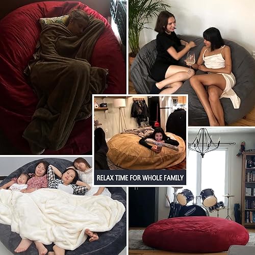 Miniatura 5 de LCYFBE Funda para puf de 7 pies (solo incluye la funda, no el puf completo), cojín para silla, cojín gigante de piel para puf, muebles de sala de