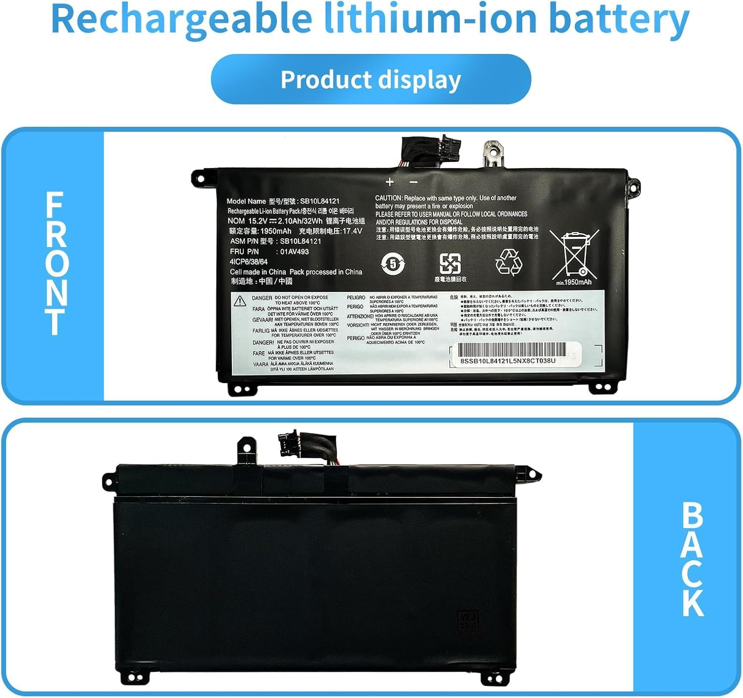 00UR891 00UR892 SB10L84122 00UR890 01AV493 SB10L84121 SB10L84123 Laptop Battery Replacement for Lenovo ThinkPad T570 T580 P51S P52S Series(15.28V 32Wh)