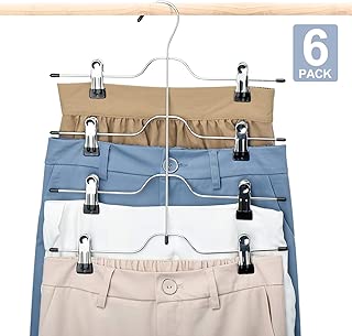 HOUSE DAY Skirt Hangers 4 Tier Skirt Hangers with Clips,6 Pack Space Saving Pants Hangers,Multi Slack Skirt Hanger Metal Trouser Clip Hangers for Slack,Trouser,Jeans,Towels - coolthings.us