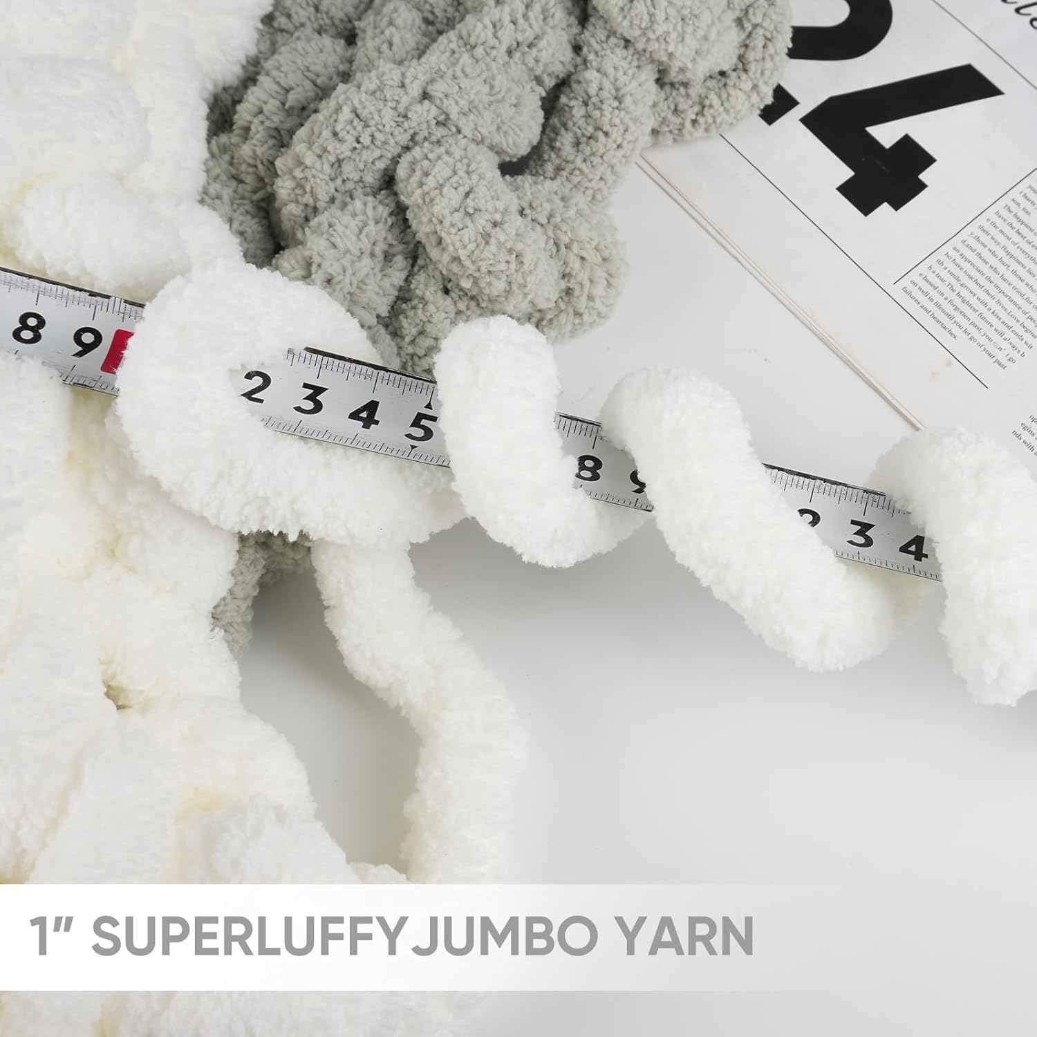 8 Packs Jumbo Chunky Chenille Yarn - 1820g(64oz) 254 Yards (761ft) Bulky Yarn - Chunky Yarn for Hand Knitting Blanket,Cushions, Pet Bed - Soft and Durable(Cream)