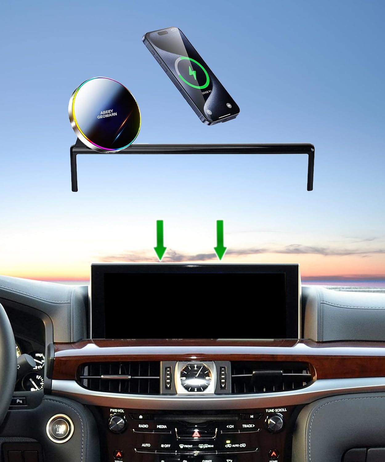 Car Phone Holder for 2016 2017 2018 2019 2020 2021 Lexus LX570 Accessories 15W Fast Wireless Charger Screen Fixed Clip HandsFree Cell Phone Mount 360° Rotation (12.3 Inch)