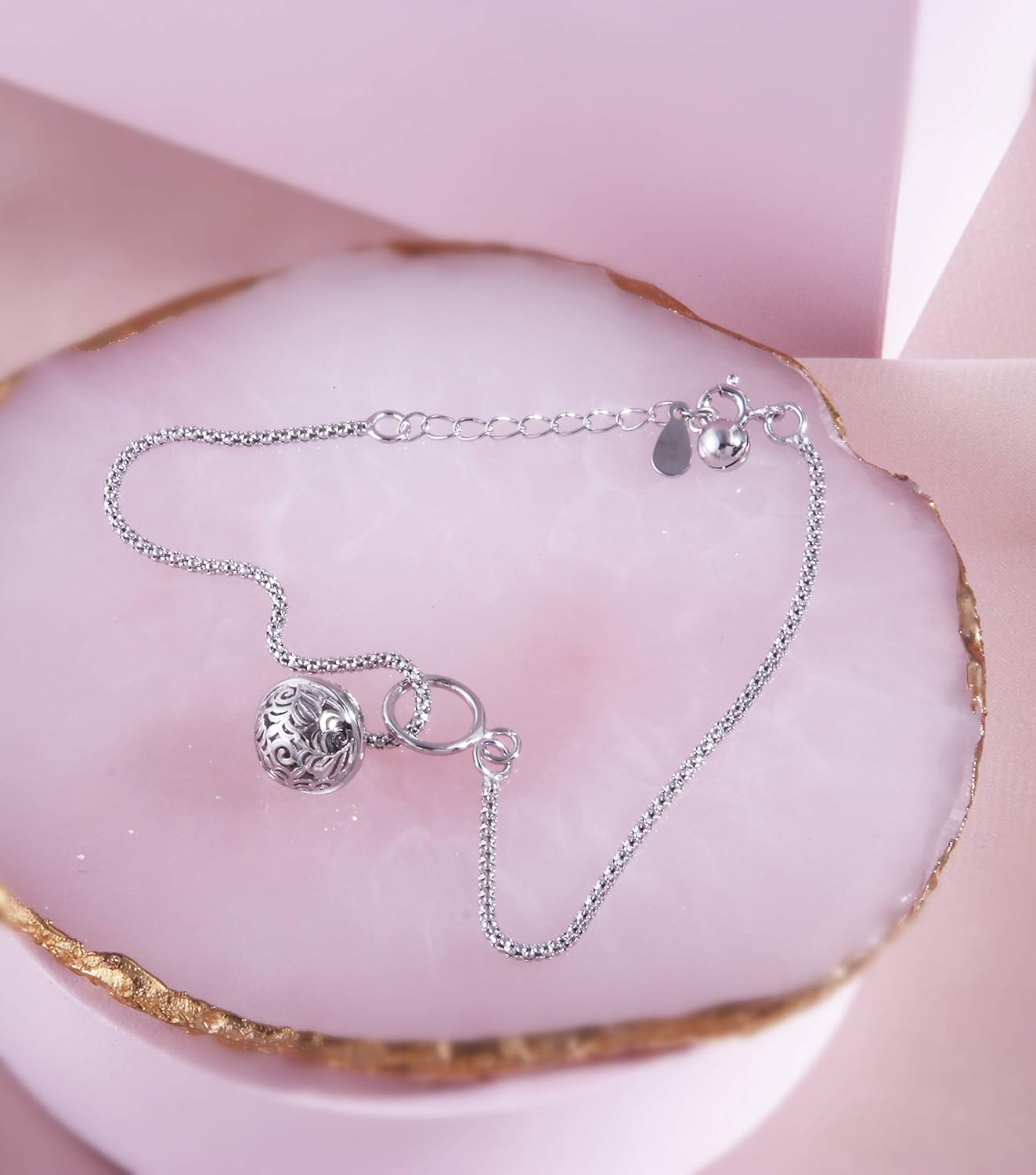 Helen de Lete Simple Style Vintage Tinkle Bell Fashion Sterling Silver Anklet for Women - Image 6