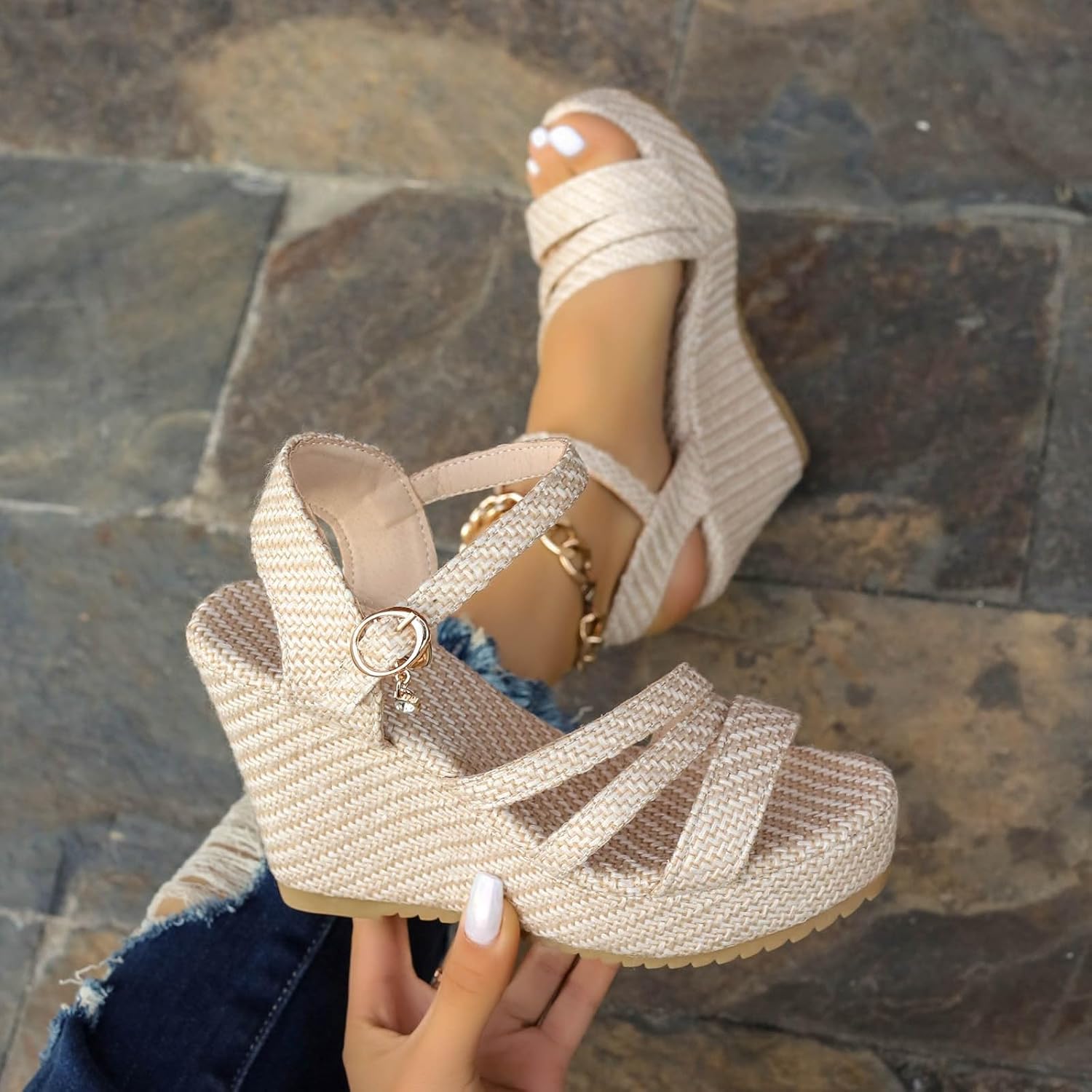 Zapatos De Verano Mujer Sandalias Con Cuña Para Mujer Tacón
