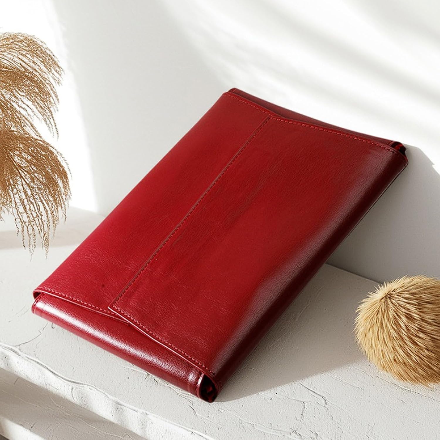 Rectangular Leather Jewelry Pouch, Suede Lined Storage Bag for Evening Organizing Pearls, Chains(Rojo)