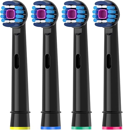 Zegupal Cabezales de repuesto compatibles con cepillo de dientes eléctrico Oral B Braun, paquete de 4 cabezales de cepillo negros para Oral-B
