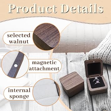 Wooden Ring Box, Mini Engagement Jewellery Box with Double Slot, Square Wedding Ring Box for Ring, Elegant and Retro Ring Holder for Wedding, Ceremony (white)