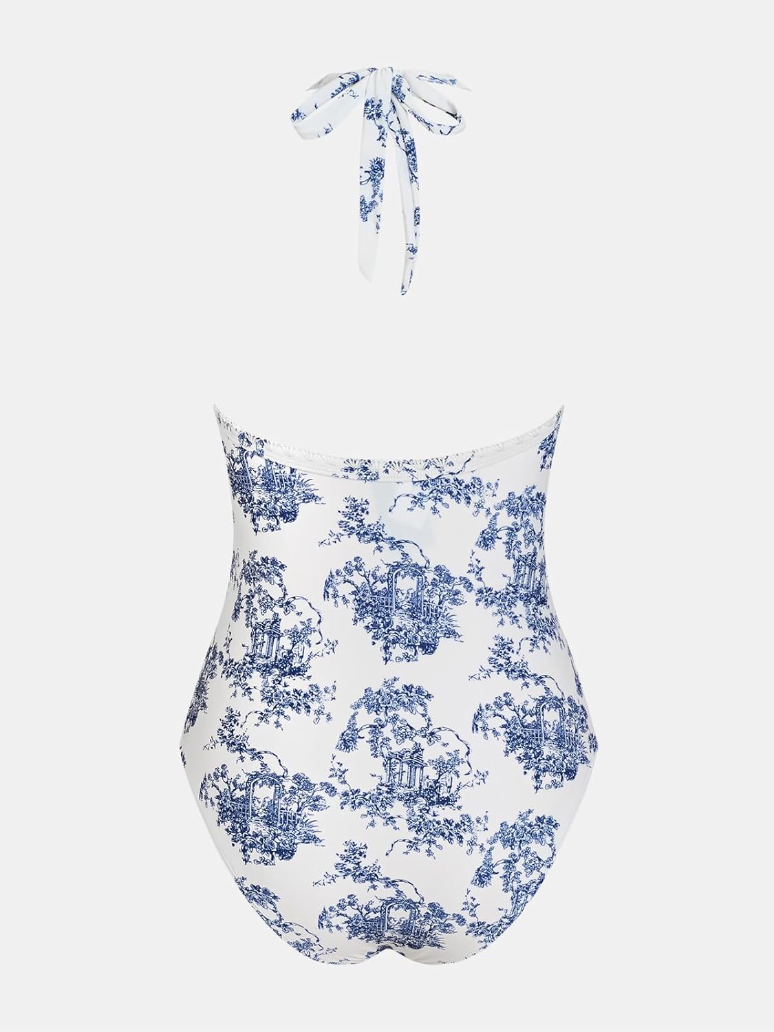 CUPSHE Women's One Piece Swimsuit V Neck Halter Straps Ruched Tummy Back Tie Adjustable Straps Shell Stitch - Image 8