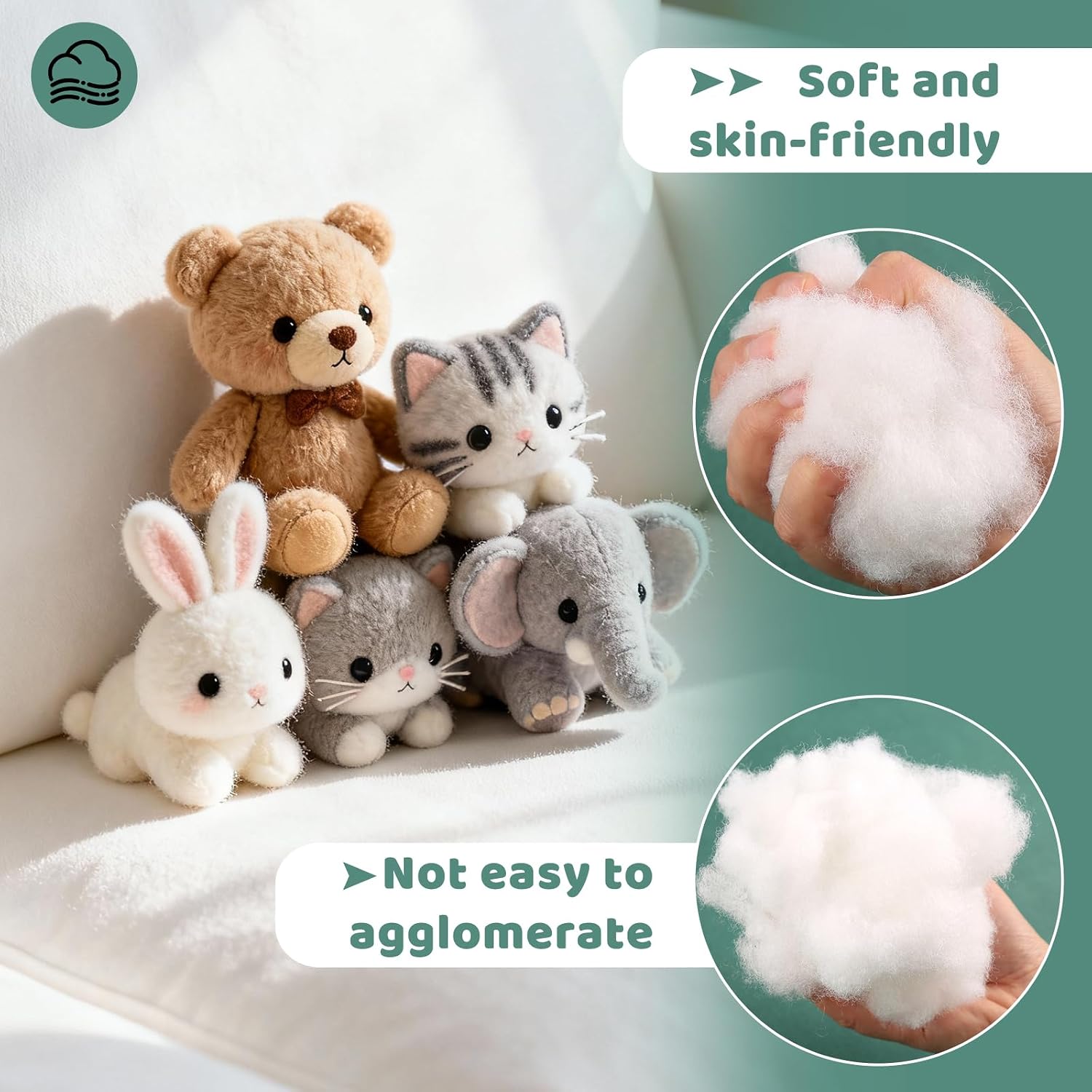 Jmuiiu 1.8oz Polyester Fill, Premium Polyester Fiberfill, Recycled Polyester Fiber, Stuffing for Stuffed Animals, High Resilience Stuffing Fluff Fiberfill for Filling, Animals