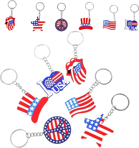 Miniatura 2 de 12 llaveros de bandera estadounidense, regalos de fiesta del 4 de julio, llaveros patrióticos de Estados Unidos para la independencia, Día de los