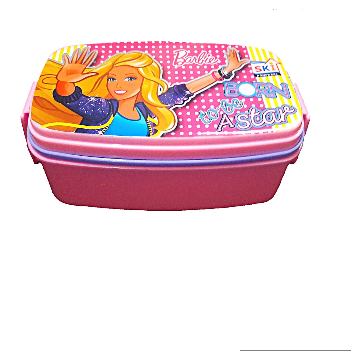 Pawan Plastic PP Cute Tiny Girls Airtight Lock and Fit Double Compartment Lunch Box with Folk n Spoon for Boys and Girls (Colours and Prints May Be Vary)