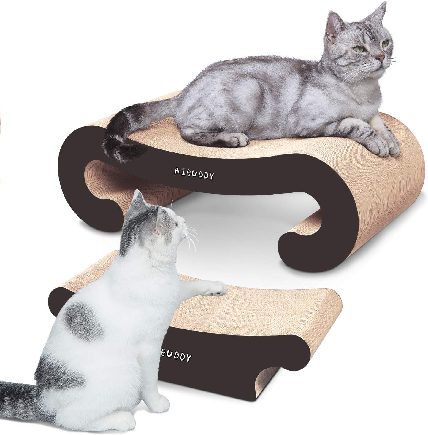 Aibuddy Cat Scratcher, 2 in 1 Cat Scratching Pad Post Bed Lounge with Catnip, Durable Cardboard & Construction (55 x 22 x 19 cm ；44 x 22 x 13.5cm)