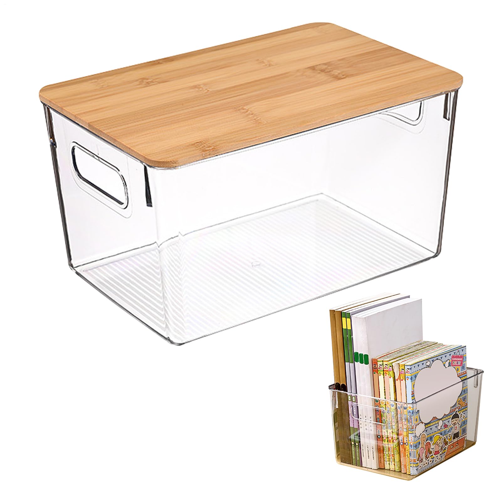 Bins Clear Kitchen Organizer - Scatola portaoggetti impilabile da 11,3x7 | 6x6,3 pollici, contenitore con coperchio in legno, organizer per nevi trasparenti | Fornitura di scatole multifunzione