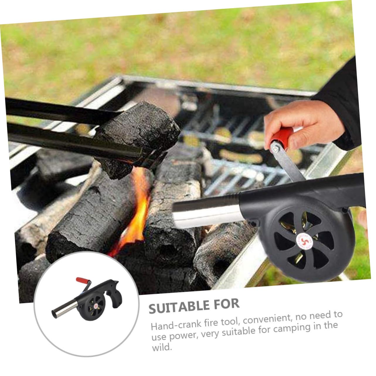 Yardwe Soffiatore a Mano per Barbecue Esterno, Ventilatore Portatile in ABS e Ferro, Comodo per Accendere Carbone e Campeggio all'Aperto