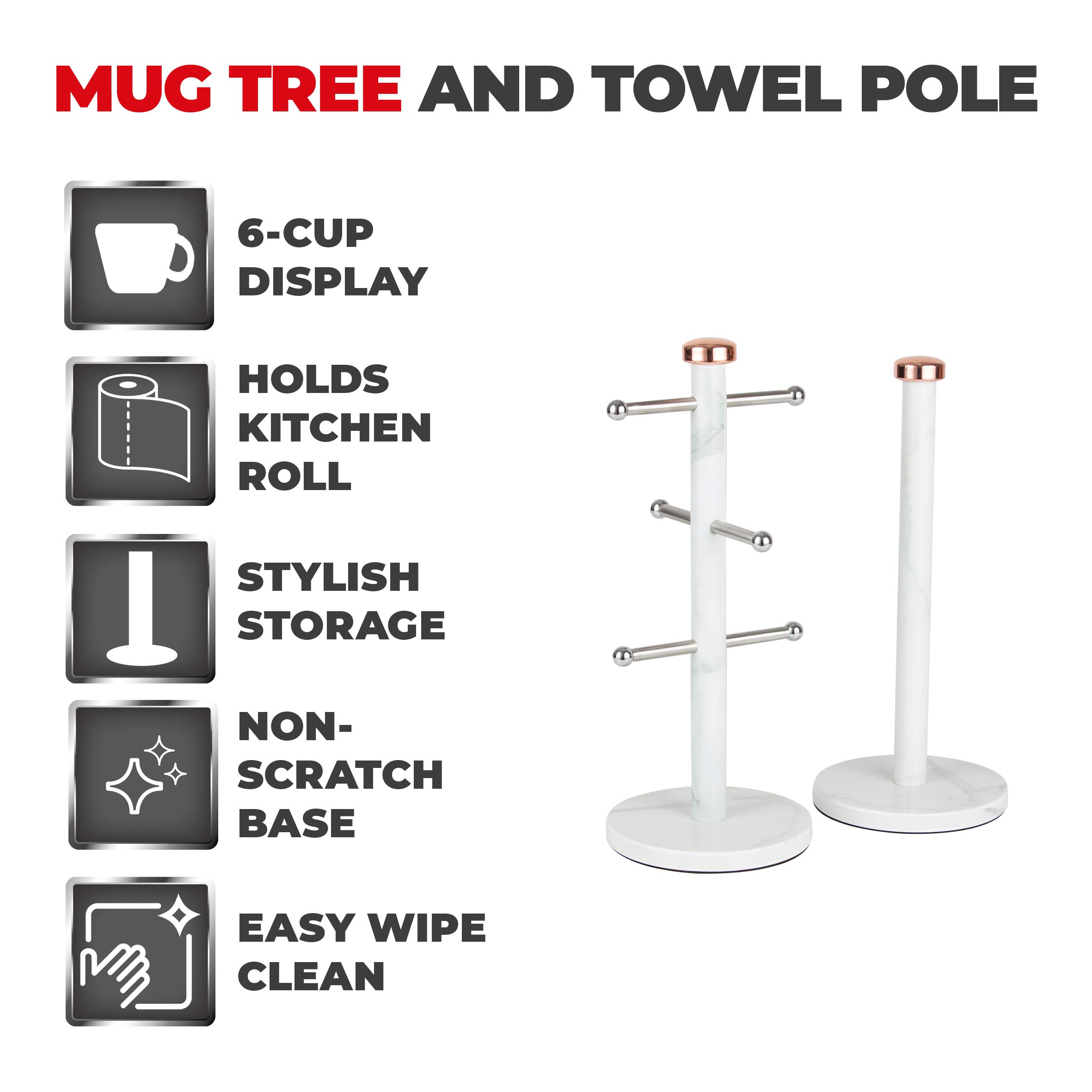 Set Of 2: Stainless Steel Kitchen Towel Holder & 6-Cup Mug Tree - Freestanding Metallic Storage