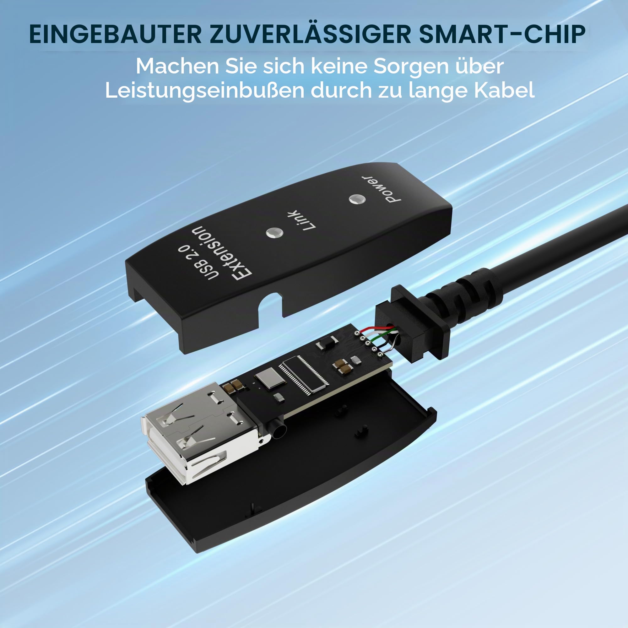 USB 2.0 Aktiv Verlängerungskabel 30m,Typ A Stecker auf Buchse,mit 3 Signalverstärker und doppelter LED-Arbeitsanzeige,ABS-Gehäuse,DC Schnittstelle(DC Netzteil im Lieferumfang enthalten)