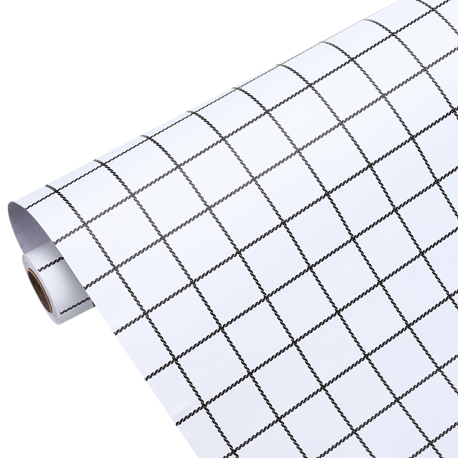 sourcing map Matte Wallpaper, 60cm x 5 Meter Vinyl Waterproof Peel and Stick Contact Paper Grid Pattern Self Adhesive Wallpaper for Bedroom Kitchen Wall Countertop Decorating, White