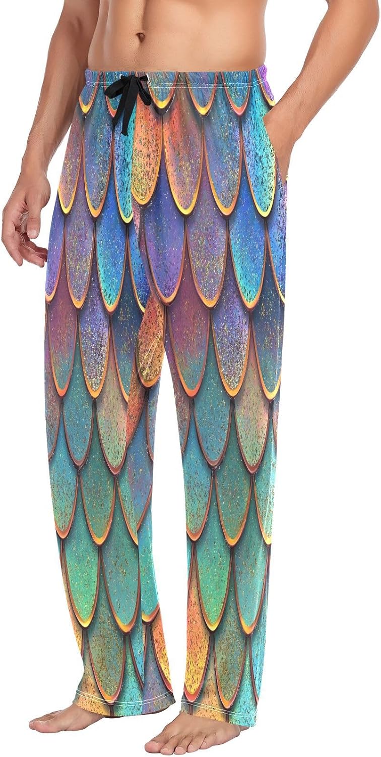 ALAZA Colorful Mermaid Scales Men's Pajama Pants Men Cotton Pajama Bottoms with Pockets, S