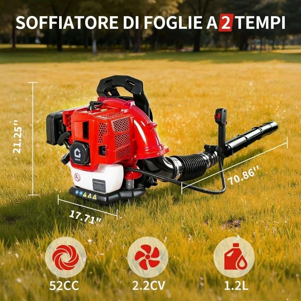 Garvee con 1 Paquete de plástico con 2 sopladores de Hojas de plástico para Mochila, Rendimiento Comercial, 66 CC, 4.0 CV, Motor de 2 Tiempos, 880 CFM, 320 mph, diseño ergonómico para jardín, césped