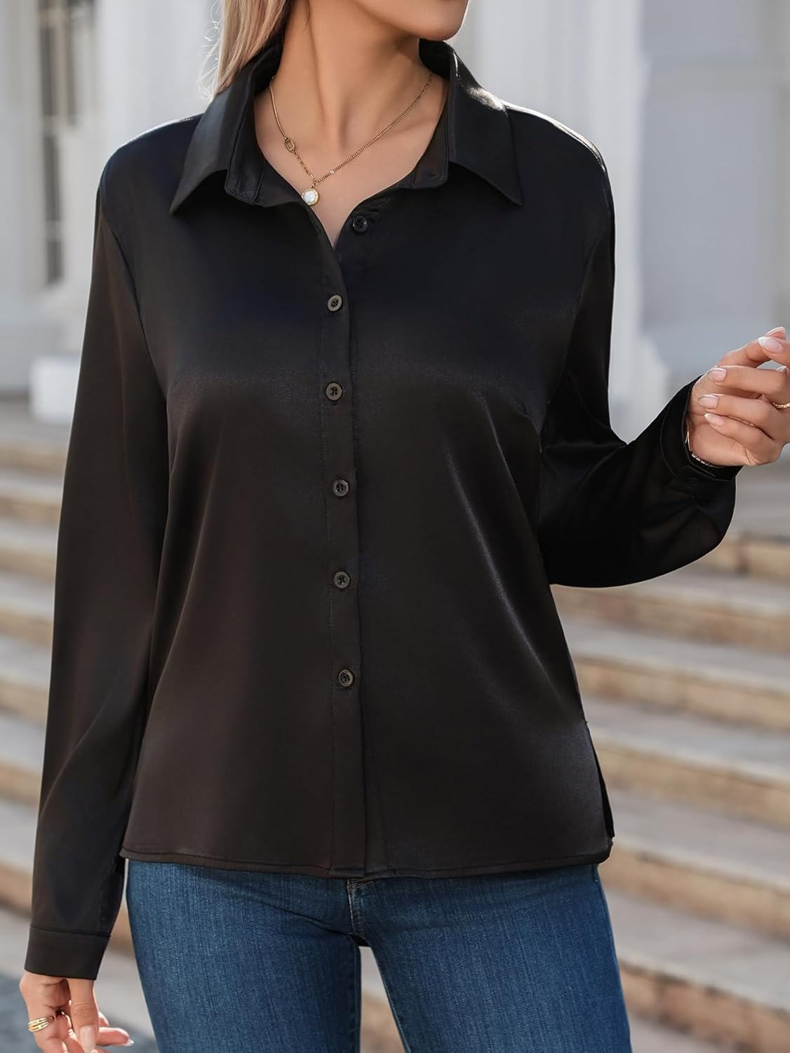 Satin Silk Button Down Shirts for Women Dress Shirts Long Sleeve Blouses Womens Shirts - Image 3