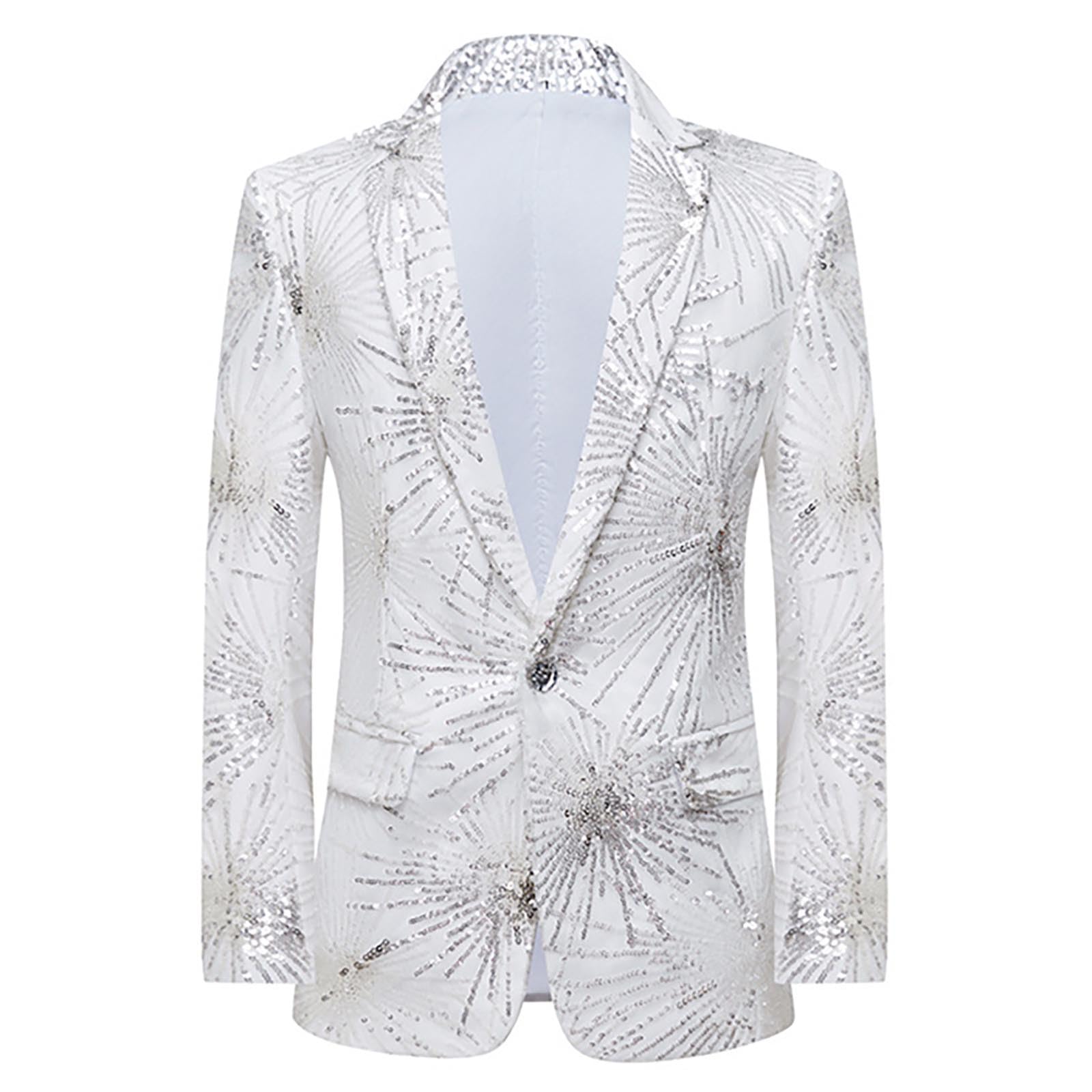 Generisch Pailletten Blazer Herren Glitzer Sakko Klassisch Anzug Jackett Slim Fit Hochzeit Mantel Casual EIN Knöpfe Anzugjacke Herrenjacke Performance-Kostüm für Karneval Silvester Party Bühnenkleid