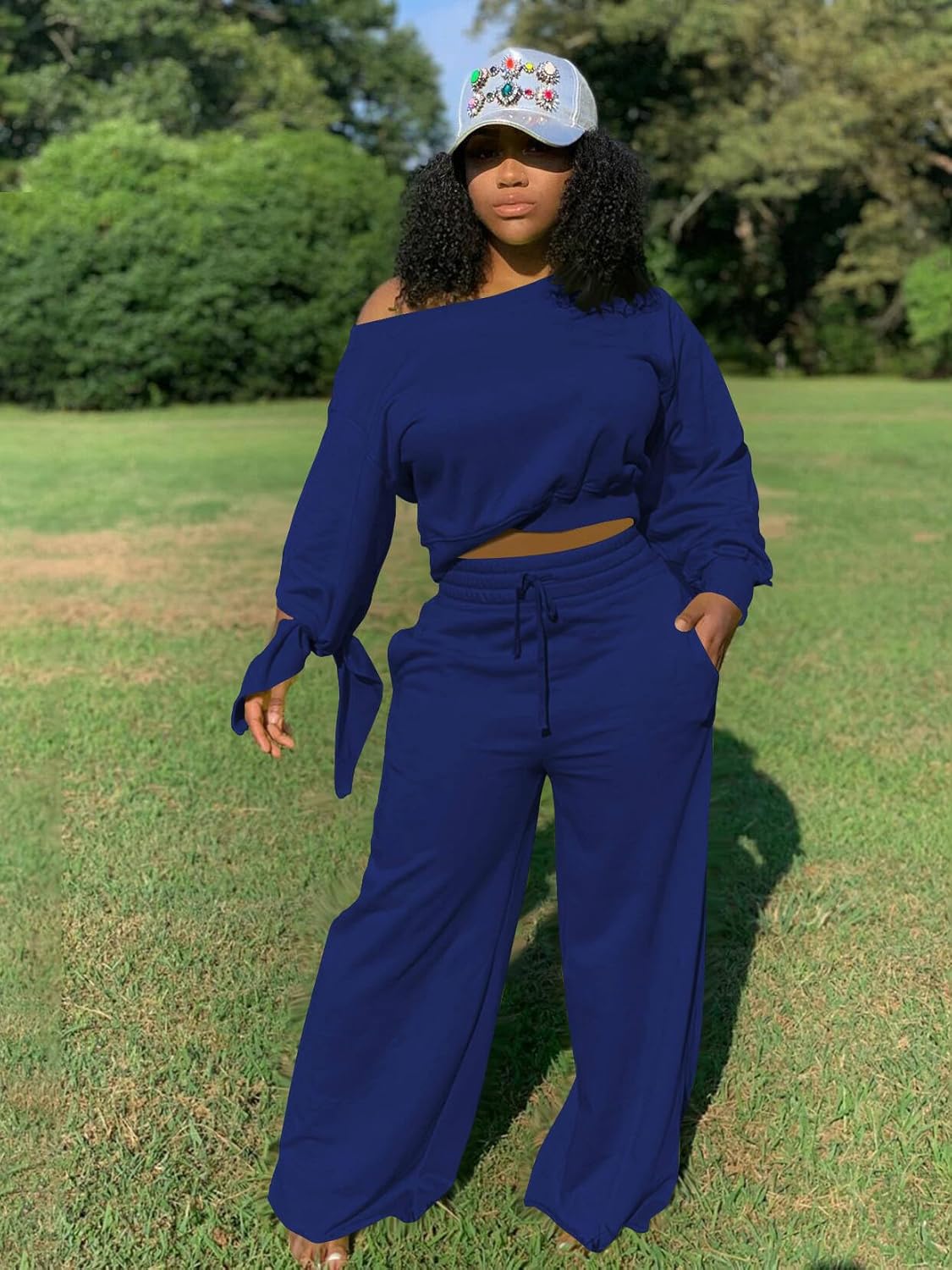 TOPSRANI Womens 2 Piece Outfits Casual Solid Sweatsuits Baggy Long Sleeve Loose Matching Wide Leg Tracksuit Pants Sets - Image 4