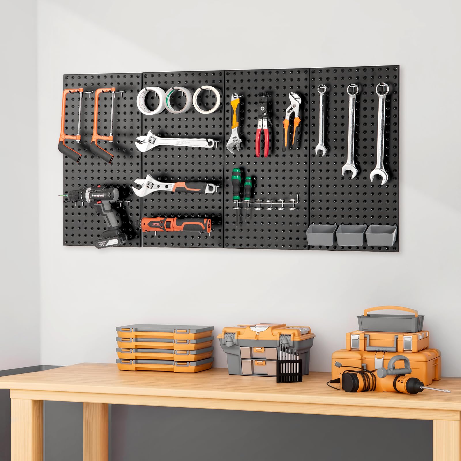 VEVOR Pannelli Forati in Metallo, Pannello Forato 609,6 x 304,8 x 19 mm, 4 Pannelli, Organizer da Parete per Pannelli Forati in Acciaio Resistente, per Soggiorno, Garage, Banco da Lavoro, Ufficio