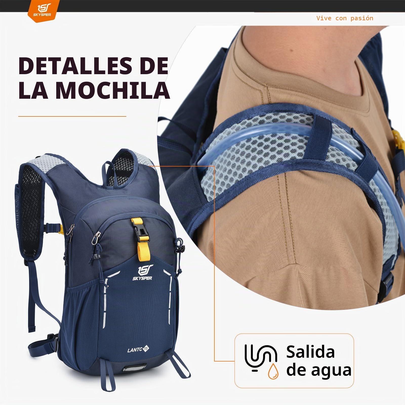 SKYSPER Mochila de Senderismo 15L Ligero Transpirable Mochila para Excursiones Mochila de Viaje para Deportes al Aire Libre Trekking Ciclismo