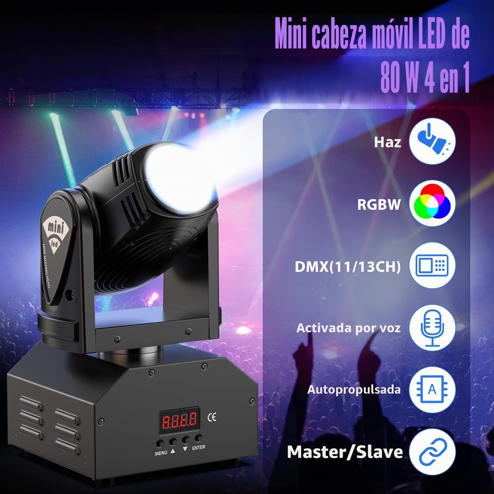 2 Piezas Cabezas Moviles Beam LED RGBW Cabeza Móvil Luz de Escenario Lámpara Moving Head d-mx512 para KTV, Bares, Clubes, Actuaciones, Bodas