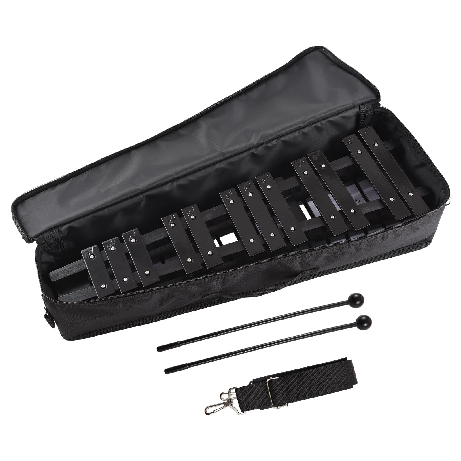 Ejoyous Xylophone, 30 Notes Cadre en Bois Tiges en Aluminium Xylophone Pliant avec Sac 2 Maillets, pour étudiants Débutants (Noir Blanc)