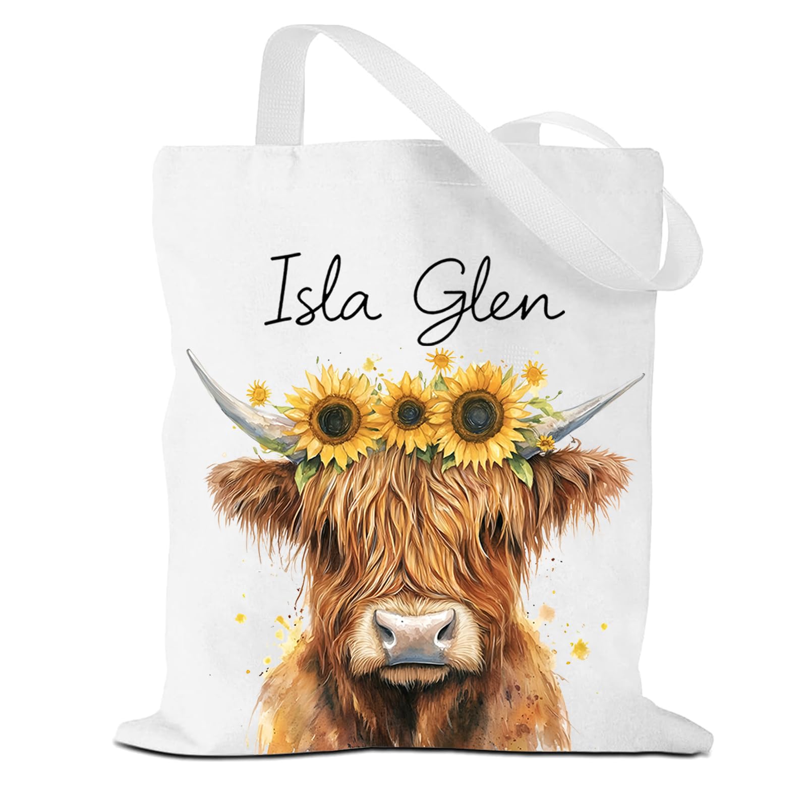 NANYUAYA Highland Cow Canvas Tote Bags for Women Highland Cow Gifts Reusable Animals Themed Shoulder Bags Double-Sided Print Cloth Bag Foldable Shopping Bag for School Work Travel Grocery