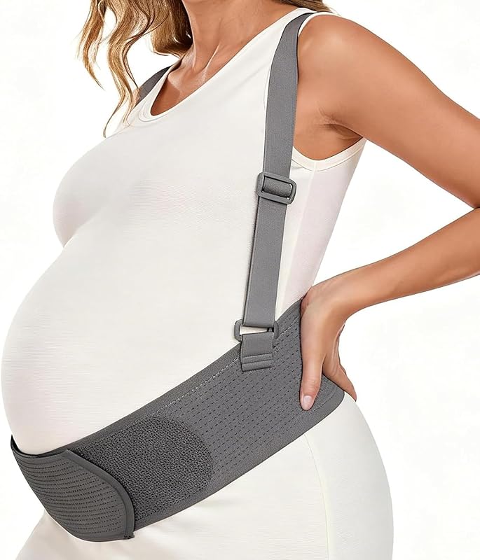 Bandas para el vientre del embarazo para mujeres embarazadas, cinturón de soporte para el embarazo de maternidad | Banda de maternidad con correas ajustables (gris, M)