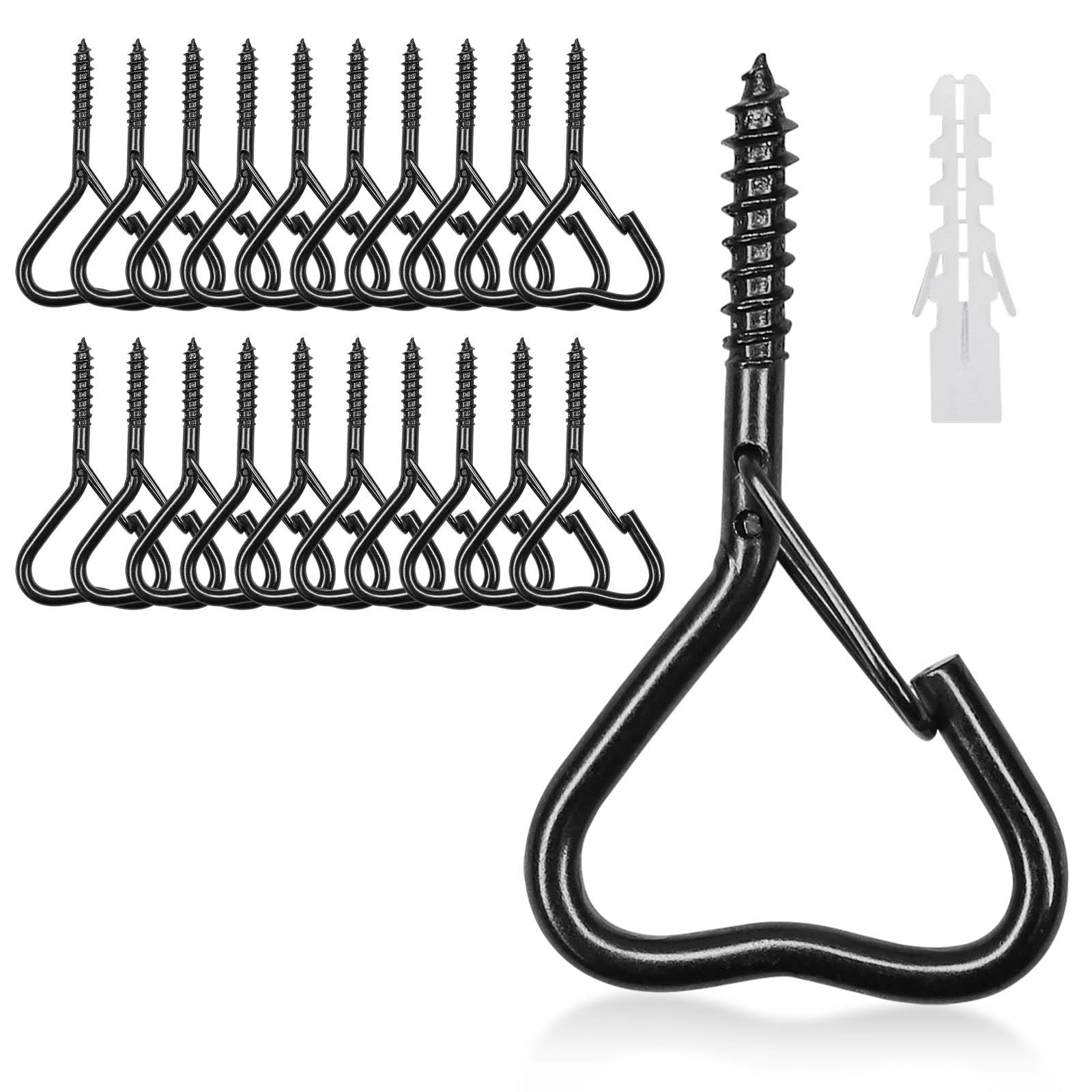 LYCXAMES Pack of 20 Screw Hooks, Screw Hooks with Secure, Stainless Steel Hook Screws, Ceiling Hooks, Wall Hooks for Hanging Pot Plants, Lights, Heart-Shaped Black