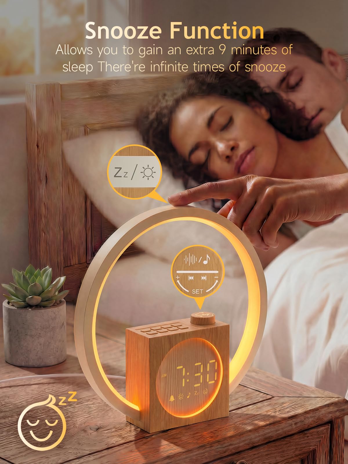 Lichtwecker, Tageslichtwecker mit 360° Berührungsring, Sonnenaufgang Sonnenuntergang Simulation, 12 Farbmodi, 30 Naturgeräusche, Dimmbares Display, Sleep Timer, Snooze, Nachttischlampen, Deko Geschenk