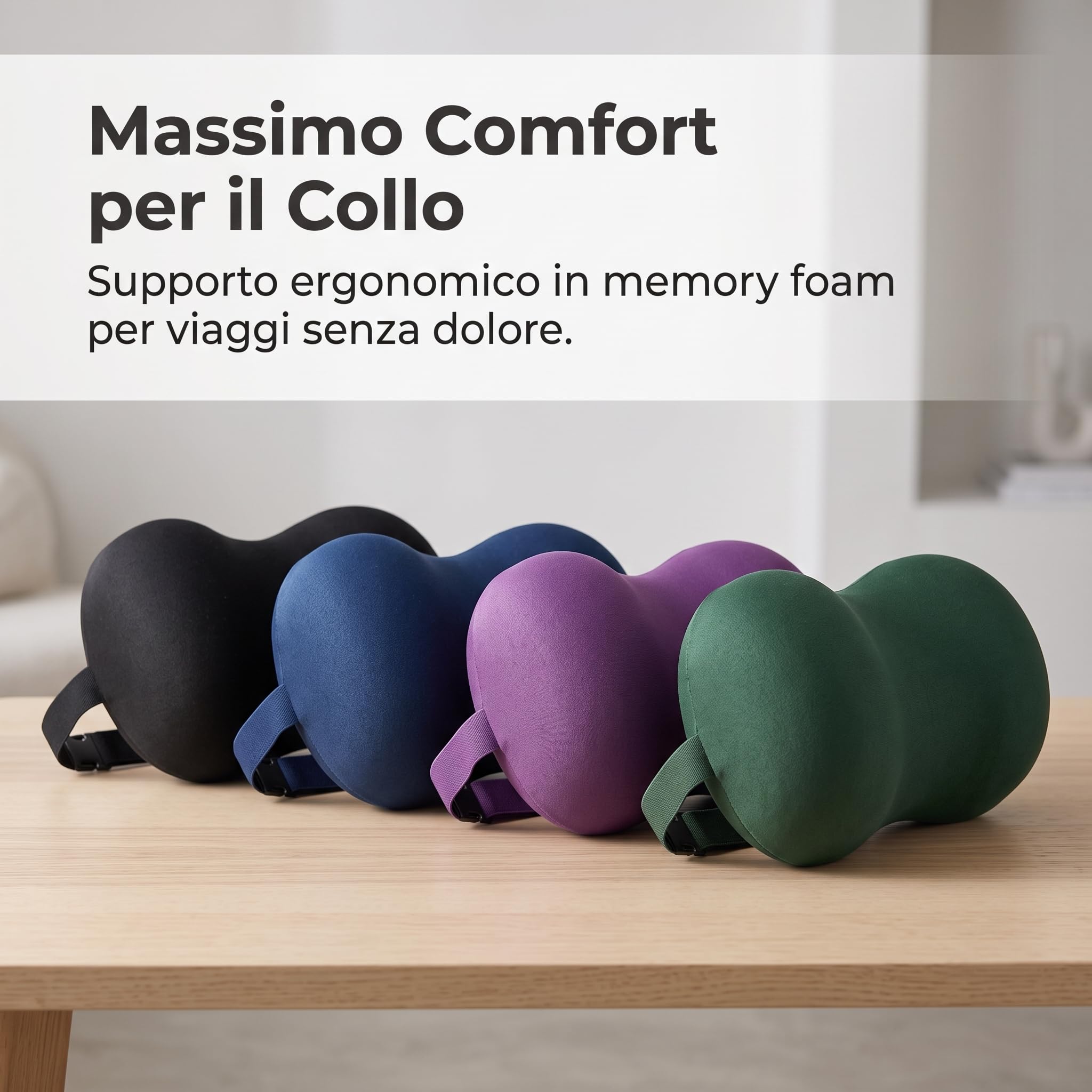 Oreiller memoire Forme, Coussin Ergonomique, Oreiller Cervical pour Avion, Train, Voiture, Noir Perle, avec Sangle réglable