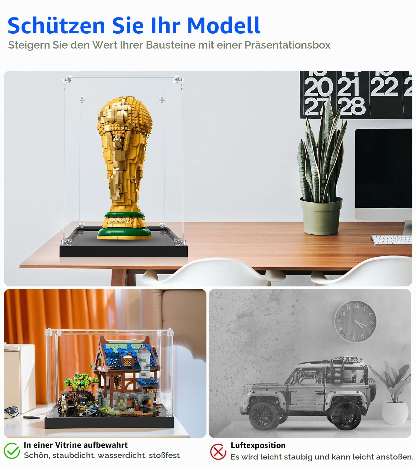 Acryl Vitrine Kompatibel mit Lego Editions Sports Offizieller Pokal der FIFA Fußball 43020 Display Case, Staubgeschützte Aufbewahrung und Organisation Vitrine, 25x22x38 cm (Nur Schaukasten)