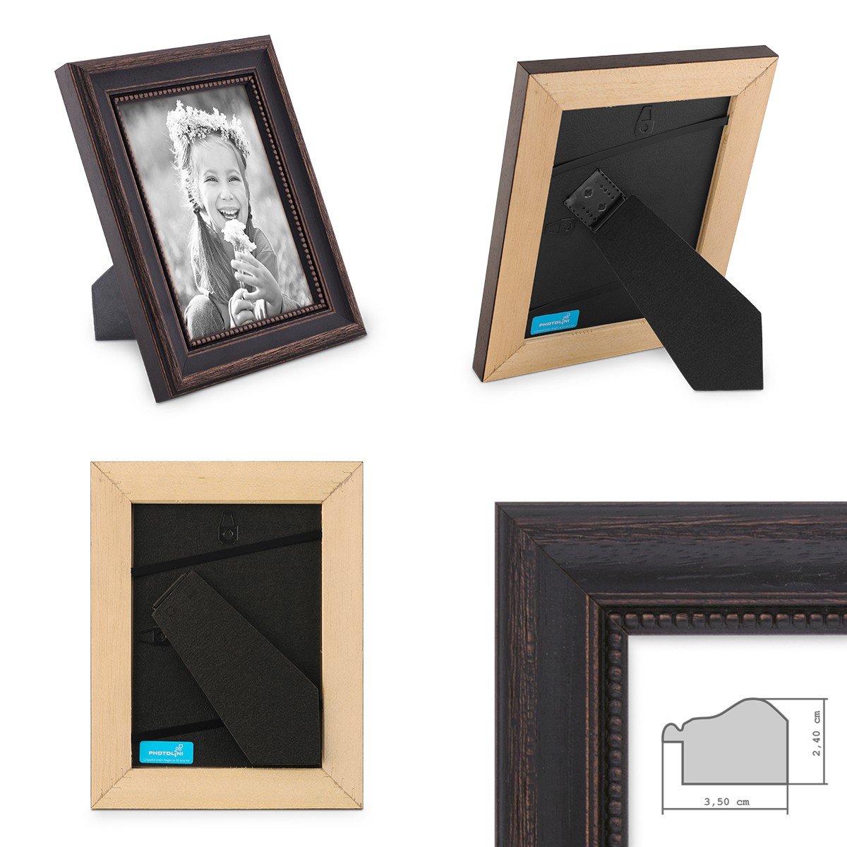 5er-Set Bilderrahmen, Dunkelbraun Landhaus-Stil shabby-chic 10x10, 10x15, 13x18 und 15x20 cm inkl. Zubehör/Fotorahmen