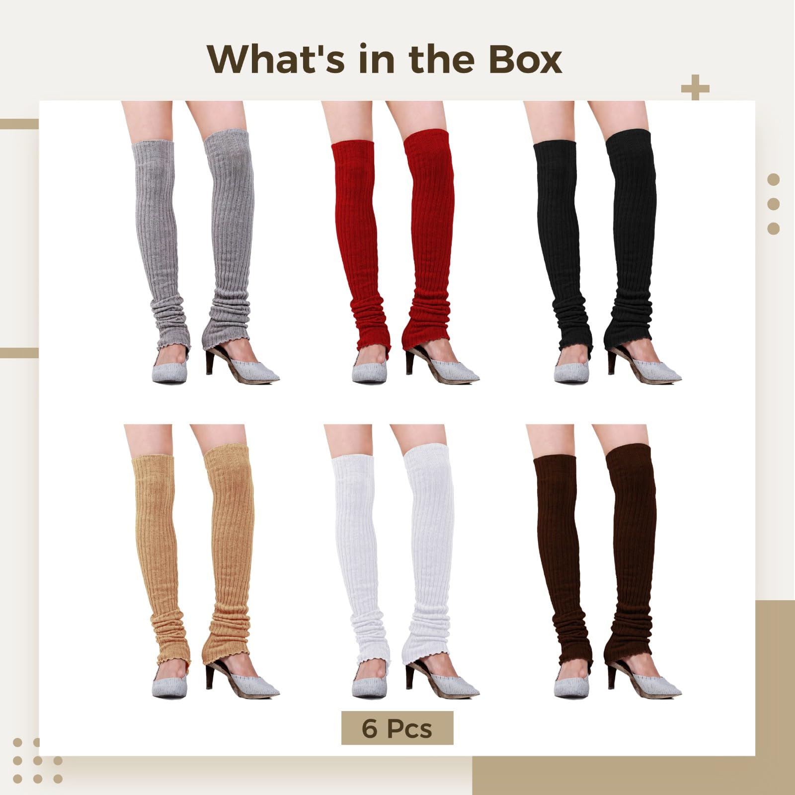 6 pares de calentadores de pierna alta de punto, estilo ballet, calcetines hasta la rodilla para mujer, colores vibrantes para moda y comodidad
