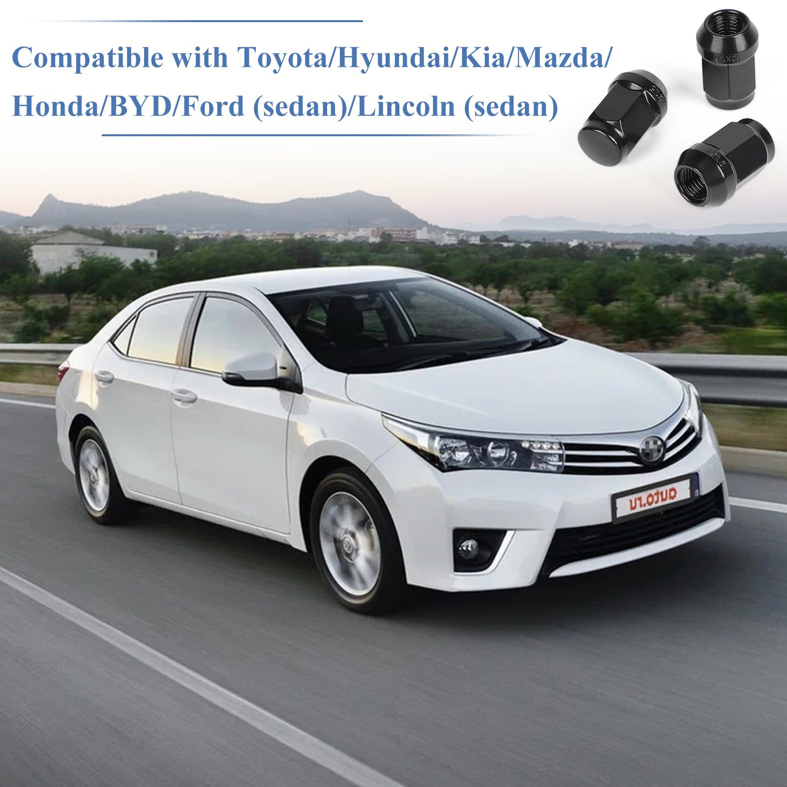 EFUTURETIME 20 x Dadi Ruota M12 x 1,5 Collare Conico Chiuso 60°, Compatibile con Ford, Toyota, Hyundai, Kia, Mazda, Honda, Chrysler - Nero