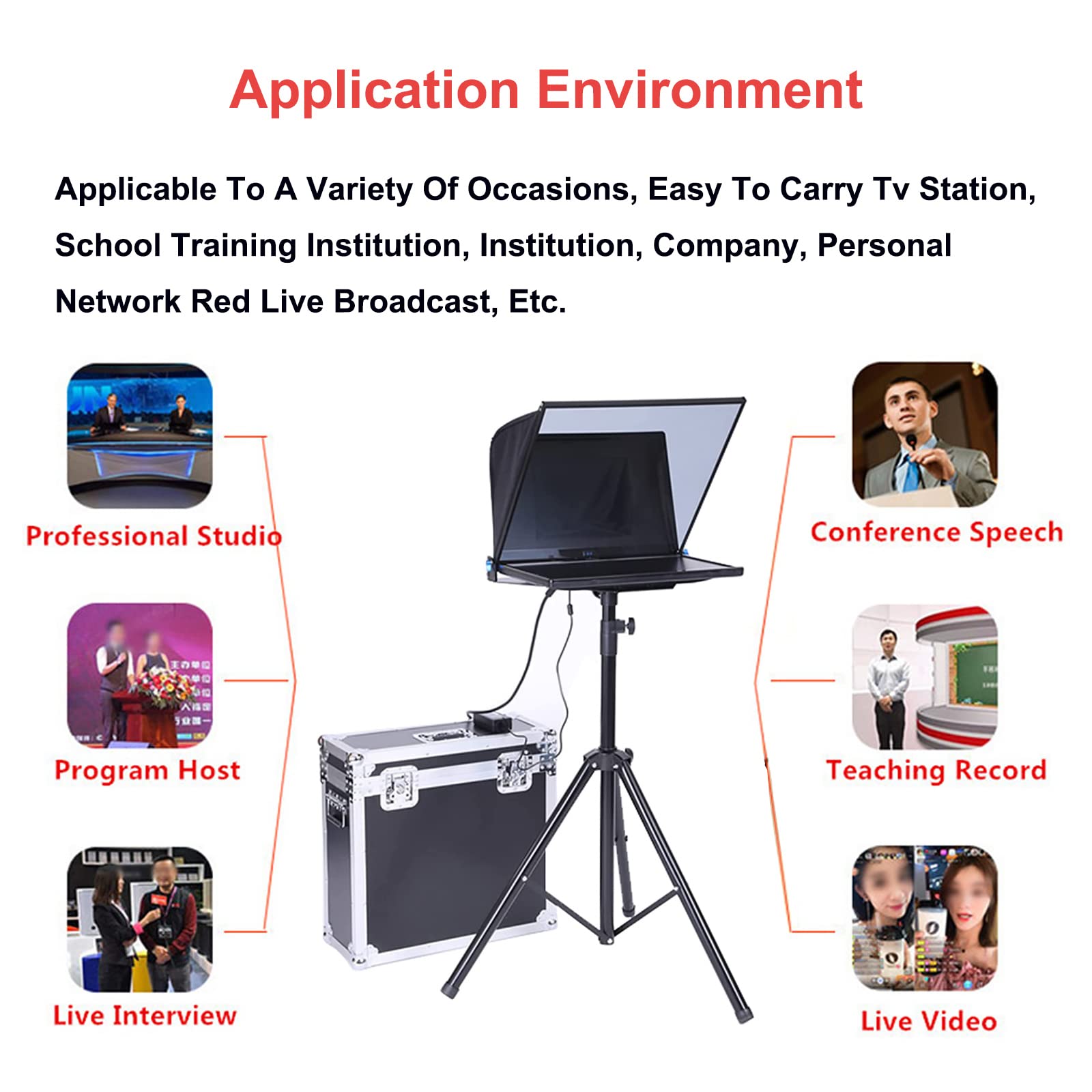 Duży, przenośny teleprompter 50 cm odpowiedni do lustrzanek cyfrowych / kamer, rozdzielacz optyczny, obsługa systemu Xp /Win7/Win10 do robienia filmów studyjnych i aluminiowego korpusu na żywo, z torbą (pojedynczy ekran)