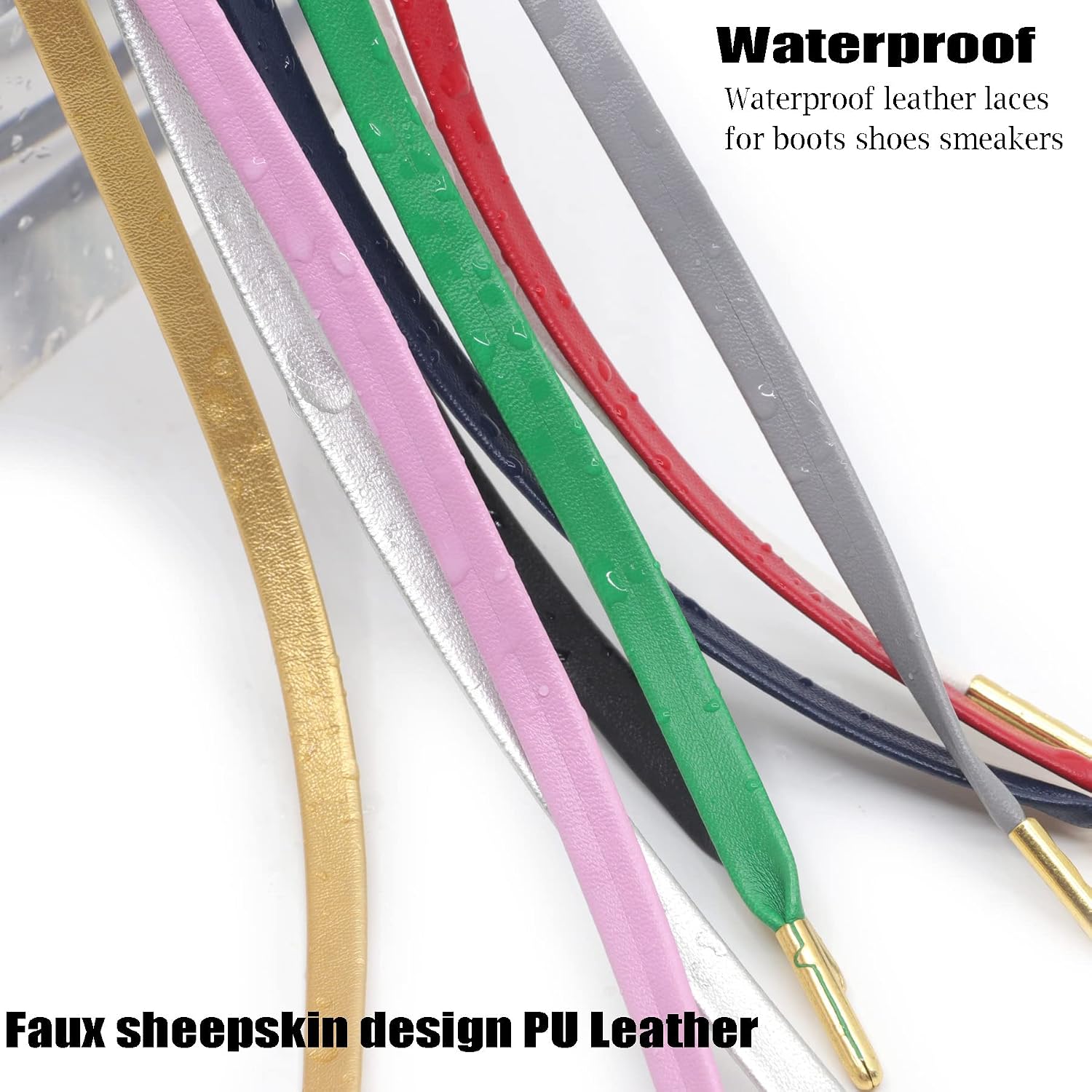 DELELE Flat PU Leather Laces: Waterproof Shoelaces for Sneakers Boot 2 Pair | Soft and Durable, Stylish Cool Shoestrings