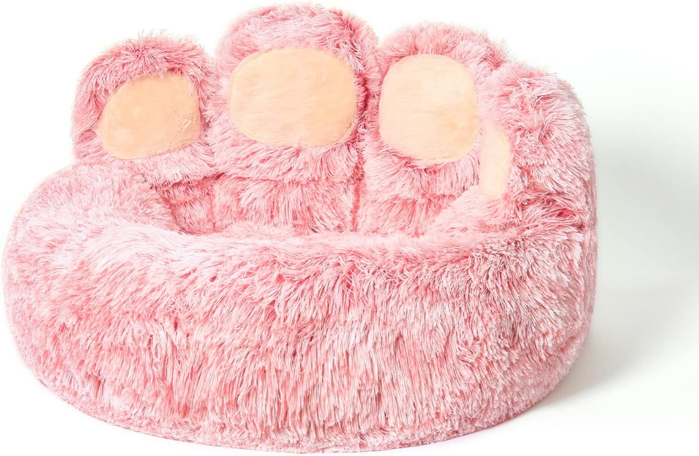 Jiupety Pet Round Bed of Paw Shape, Calming Donut Dog Bed for Small Dog, Faux Fur Cat Bed for Cat, Comfortable and Soft, Machine Washable, Medium Size (22"×22"×6"), Pink Medium Pink