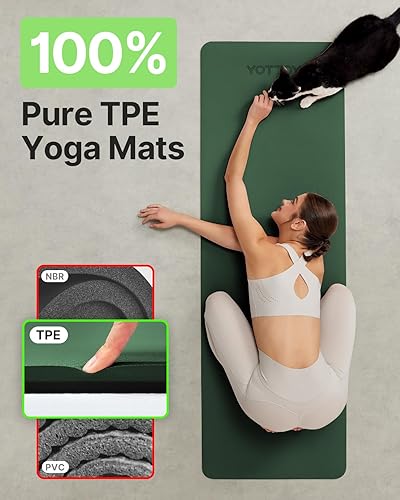 Miniatura 3 de Tapete de yoga, tapete de ejercicio TPE antideslizante (14 de pulgada) para pilates, fitness y entrenamientos descalzos, estudio de gimnasio en casa