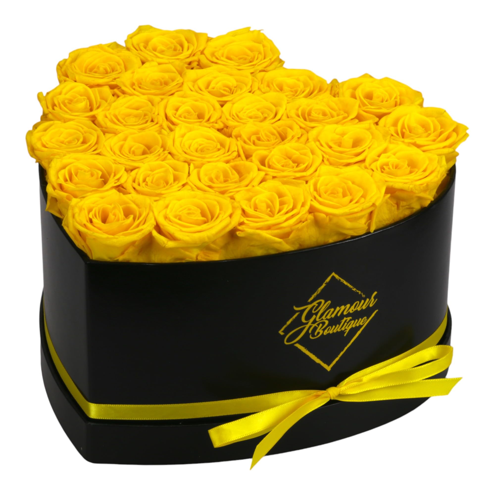 GLAMOUR BOUTIQUE 27 Flower Forever Heart Shape Box - Preserved Roses Gift for Her, Preserved Flowers, Yellow